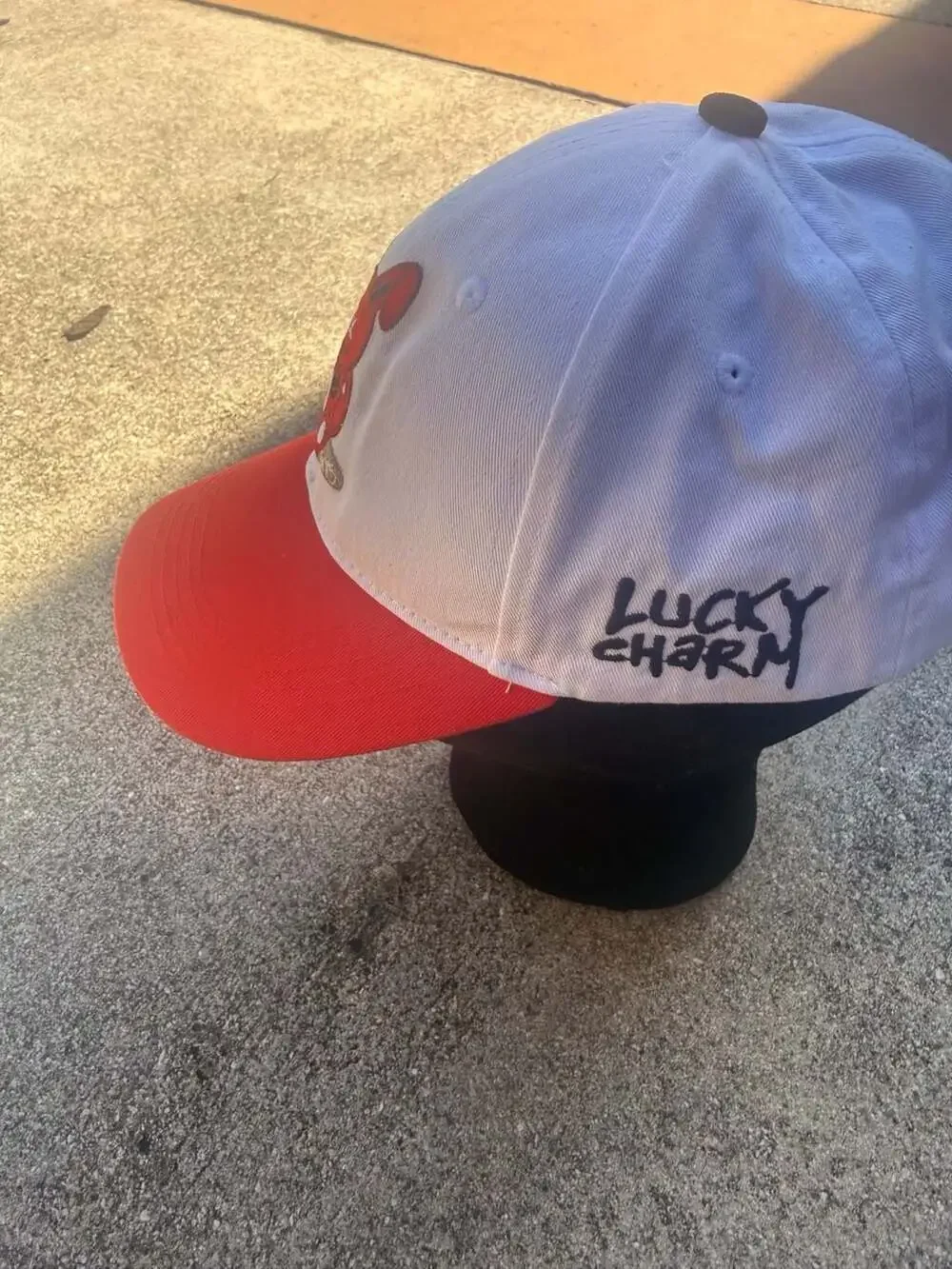 BKYS Lucky Charm Adjustable Strapback Hat White Red Bunny